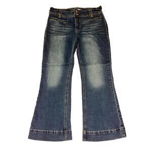 Womens Capri Jeans Size 8 Harmony & Havoc Blue Denim Flared Mid Rise Stretch H&H